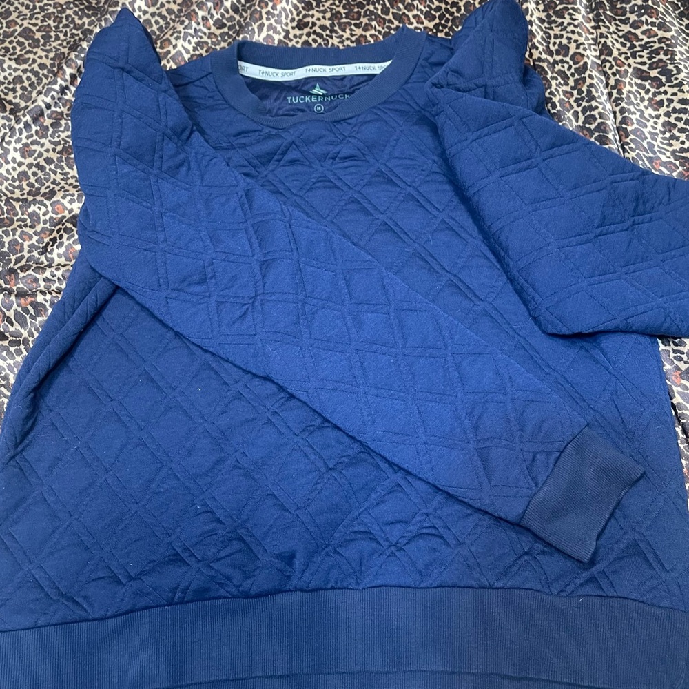 Tuckernuck Quilted Blue Puff Sleeve Sweater - Picture 10 of 11